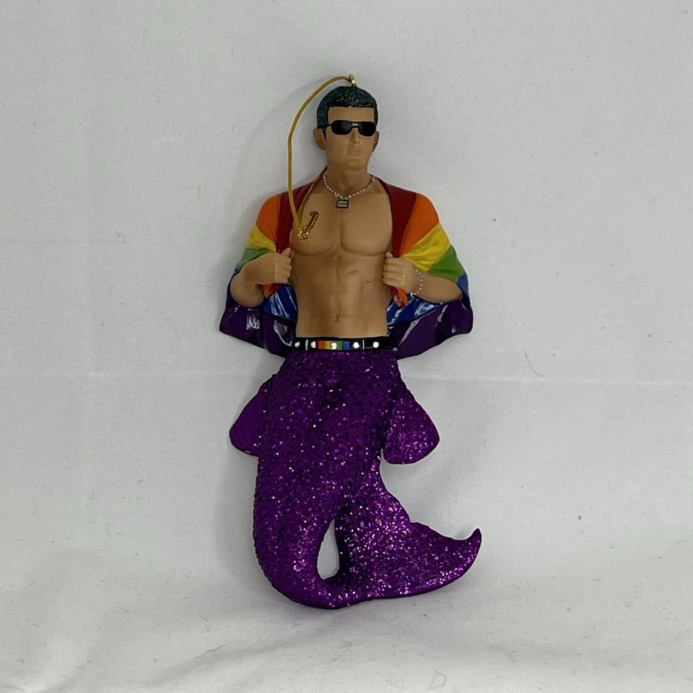 Gay Pride Merman with Rainbow Flag‎ Christmas Ornament 5590826